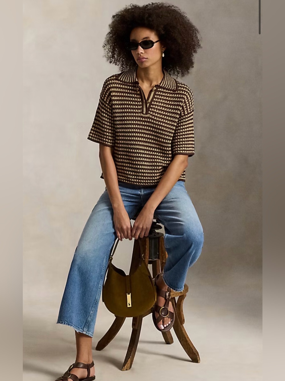 Polo by Ralph Lauren Brown & Cream Striped Knit Polo - Picture 10 of 10